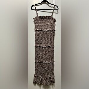 MARBLE Brown & Cream Floral Spaghetti adjustable strap Tiered  maxi dress Size M